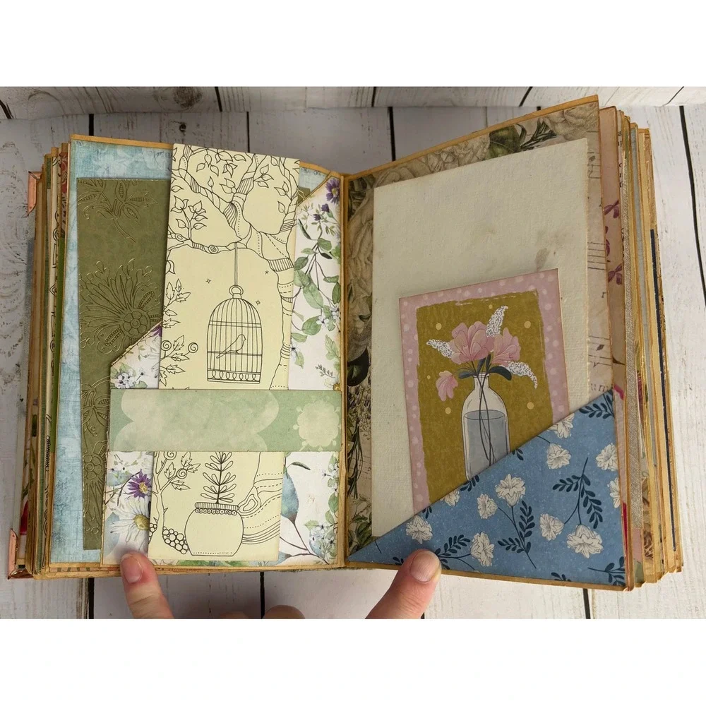 Handmade Botanical Junk Journal Floral Scrapbook Hardcover Ribbon Tie Ephemera